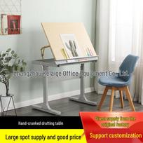 Solid Wood Manual Hand-Crank Drafting Table with Adjustable Desktop Angle Yellow Panel