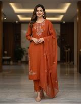 Women Designer Cotton Kurta Pant Dupatta Set Indian Bollywood Top Tunic Kurti Salwar Suit M