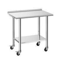 Stainless Steel Work Table, 61x91 cm Food Prep Table with Wheels and Backsplash, Commercial Kitchen Workstation with Adjustable Undershelf, Metal