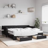 Vidaxl Sofa Rozsuwana Z Szufladami, Czarna, 90X200 Cm, Tkanina