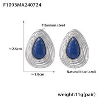 Retro Blue Gold Stone Water Drop Earrings in 18K Gold-Plated Titanium Steel – European and American Style.