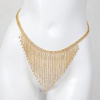 Sparkly Rhinestone Bikini Bra Set with Fringe Body Chain for Nightclub white