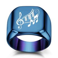 European-American Cross-border 18MM Laser-Engraved Musical Symbol Retro Punk Ring Size 8 mėlyna