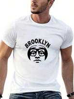 Unisex's Crew Neck T-Shirt White Brooklyn Face Graphic Casual Wear S