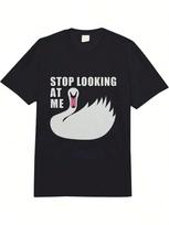 Unisex's Casual Round Neck Short Sleeve T Shirt Funny Swan Graphic Tee Heavy Vintage T Shirt Stop Looking At Me M