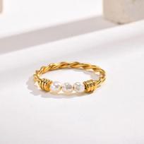 Water Drop Light Luxury Ring Elegant Finger Ring Plated with 18K Real Gold Ring Pearl Ring  Women 6