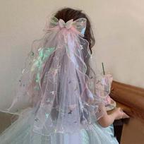 Bow Veil Hair Clip White Super Fairy Veil Gift Girls Head Gauze  Photo Props