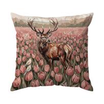 Tulip Oil Painting Animal Pattern Cushions Pillowcase Polyester Cushion Cover Throw Pillow Pillowcover Home Car Sofa Decor 4PCS