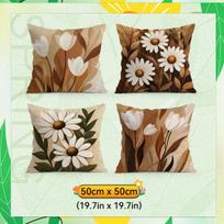 4pcs/set Tulips and daisies Cushions Pillowcase Polyester Cushion Cover Throw Pillow Pillowcover Home Car Sofa Decor 4PCS