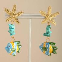 Colorful Ceramic Fish Drop Earrings for Women Bohemian Crushed Stone Metal Starfish Earrings Beach Vacation Jewelry Accessories