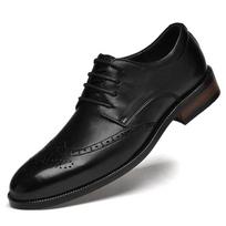 Men's Burnished Leather Brogue Low-Top Formal Shoes with Carved Detail 40