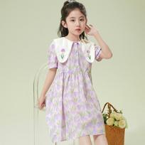 Girl's Sweet Tulip Lapel Summer Dress 110