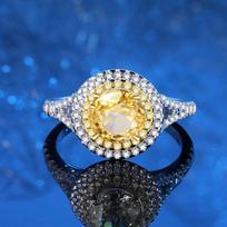Women's 925 Sterling Silver Ring with High-Carbon Ascher-Cut Diamond and Golden Ice Flower Design Size 8 (HK 16-17)