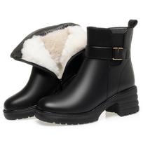 5cm Plus Size 35-43 Elegant Med Square Heels Genuine Leather Boots 2025 Winter Platform Shoes Warm Short Wool Ankle Boots Office 35