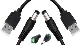 Sound Wave DC5521 Male to Type-A USB-A Male Charging Cable, 0.8m total length (80cm x 2 cables) + DIY 5.5mm x 2.1mm DC 12V Adapter, Male and Female