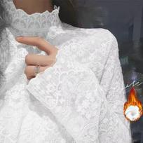 Women's Super Fairy Lace Mesh Long-Sleeve Top, Versatile for Autumn/Winter 2026, Semi-High Neck. S