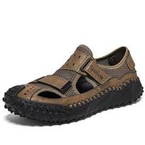 Cross-Strap Plus Size Hand-Stitched Genuine Leather Men's Breathable Casual Sandals 45