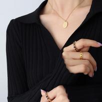 Qiong Yao Rose Pattern Oval Pendant Cross Chain Titanium Steel Necklace P717