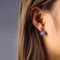 Retro Hong Kong Style Enamel Dark Blue Daisy Stud Earrings - Titanium Steel