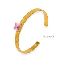 European-American Trendy Cross Texture Zirconium Stainless Steel Open Bangle - Elegant Women's Jewelry