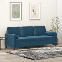 Vidaxl 3-Osobowa Sofa Z Poduszkami, Niebieska, 180 Cm, Aksamit