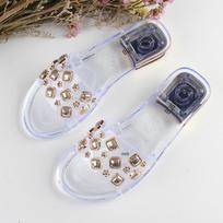 Yuzhihao Summer Women's Low Heel Transparent One-Strap Sandals for Beach and Outdoor Wear Size 36