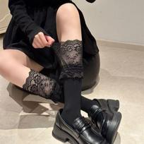 1Pair Y2K Cotton Knee-high Socks Lace Edge Solid Color Long Tight Socks Sweat-absorbent Japanese Style Foot Warmers Girl One Size