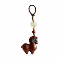 Zodiac Horse Key Chain Cartoon Handmade Rope Wood Phone Chain Sandalwood Lanyard Chinese Style Key Ring