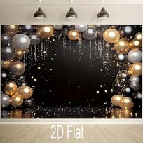 2D Black Gold Balloon Glitter Backdrop for New Year Birthday Prom Party Decor 47.2x31.5inch/120*80cm