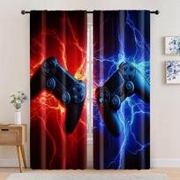 2Pcs Gamer Room Decor Smog Wolf Gamepad Curtain Video Games Young Man For Bedroom Living Room Dining Room Bathroom Curtains 60×150cm(23.6×59in)