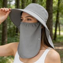 Solid Color Shawl Mask Hat Wide-Brimmed Neck Protection Cap Portable Picking Tea Hat  Outdoor