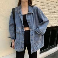 Women's Spring and Autumn Solid Color Embossed Slim Denim Jacket Single-breasted In The Long Windbreaker S