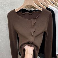 Unique and Fashionable Long-Sleeved Shirt with Ear Edges Tops for Women XL
