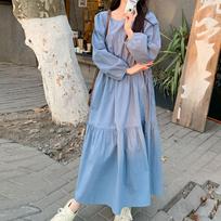 Ruffled Belted Waist-Cinching Slim-Fit Dress Spring Autumn Loose Fit Slimming Mermaid Maxi Dress L