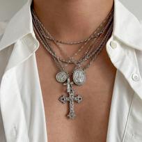 IngeSight.Z 6 Pcs/Set Hip Hop Punk Jesus Cross Pendant Necklace Men Trendy Gold Color Adjustable Clavicle Chain Jewelry Gift