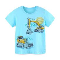 European-Style Boys' Excavator Cartoon T-Shirt - Summer Collection, Round Neck, Short Sleeve 115cm