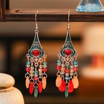 Vintage Elegant Crystal Water Drop Dangle Earrings for Women Ethnic Temperament Long Geometric Handmade Earring Female Jewelry