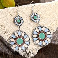 Enamel Flower Round Drop Earrings Ethnic Vintage Earrings for Women Versatile Personality  Daily Vacation Wearing Jewelry