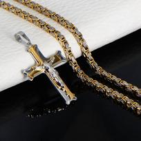 Krikščionių grandinės Jėzus 3 sluoksnių Knight Cross sidabro aukso juodos spalvos vyrų karoliai Pendant+Necklace