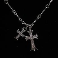 Double Vintage Zircon Cross Pendant White Gold Filled Party Wedding Pendants Chain Necklace For Women Men Chocker Jewelry Gift 60cm
