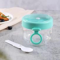 600ml Avižų dribsnių puodelis Salotų puodelis Sandarus dangtelis Sustorintas su šaukštu Maisto laikymas Nešiojamas Per naktį Jogurtas Pienas Salotos Pusryčių stiklainis žalia