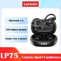 Lenovo LP75 TWS sportinės ausinės Bluetooth 5.3 belaidės ausinės vandeniui atsparios HiFi stereo triukšmą mažinančios ausinės su mikrofonu juoda