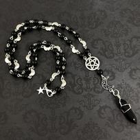 Pagan Rosary, Prayer Beads, Black Onyx Pentagram Necklace, Beaded Trad Goth Necklace sidabras