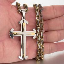 Christ Cross Pendant Necklace for Men Women Silver Gold Color Stainless Steel Byzantine Mens Chain Necklaces 18 -30 50cm