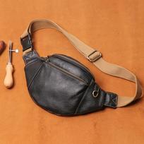 Chest Bag Genuine Leather Casual Fashion Crossbody Bag Outdoor Sports Waist Bag Daily Use Cell Phone Bag gray