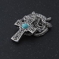 Stainless Steel Turquoise Celtic Cross Pendant Necklace Womens Turquoise Celtic Cross Pendant Necklace for Men Single Pendant