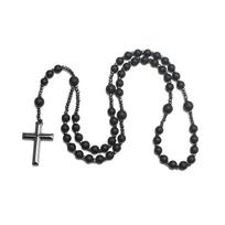 Natural Stone Africa Turquoise and Tiger-eye Beads Cross Pendant Necklace Rosary for Men and Women 60cm