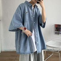 Summer Short-sleeved Denim Shirt Men's Hong Kong Style Japanese Niche Design Sense Casual Loose Half-sleeved Jacket M