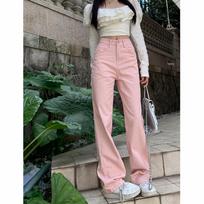 Casual simple straight wide-leg jeans for women's spring and autumn new high-waisted and thin Korean version of wide-leg floor pants S