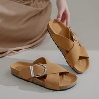 Fashion Retro Cross Band Flat Sandals for Women Buckle Decor Thick Sole Platform Slippers Woman 2025 Summer Comfort Non Slip Beach Shoes 35